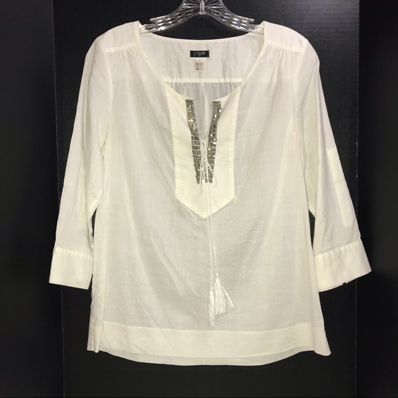 J. Crew top, thin cotton with metal embellished neckline/chest - Picture 1 of 10